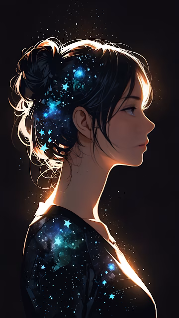 Woman in Profile with Galaxy and Stars in Her Hair - Free 4K & 8K Mobile Wallpaper