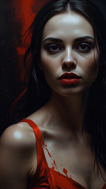 Woman in Red Dress with Bold Lipstick Against Dark Background - Free 4K & 8K Mobile Wallpaper