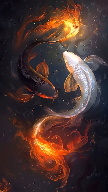 Yin Yang Koi Fish Art Fire Water Celestial Balance - Free 4K & 8K Mobile Wallpaper
